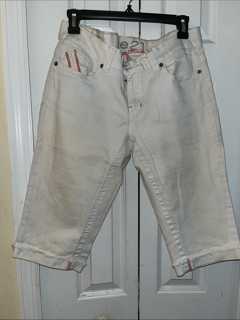 Rue21 White Boyfriend Jeans with Red Stitching